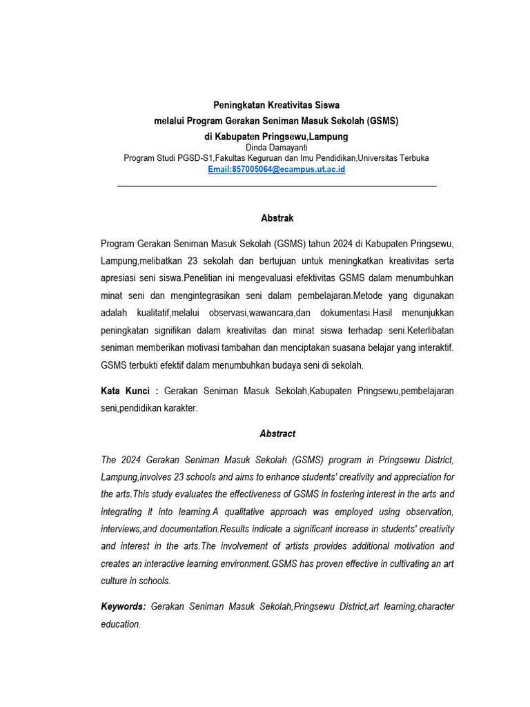 Kreativitas Siswa Melalui GSMS Pringsewu | PDF