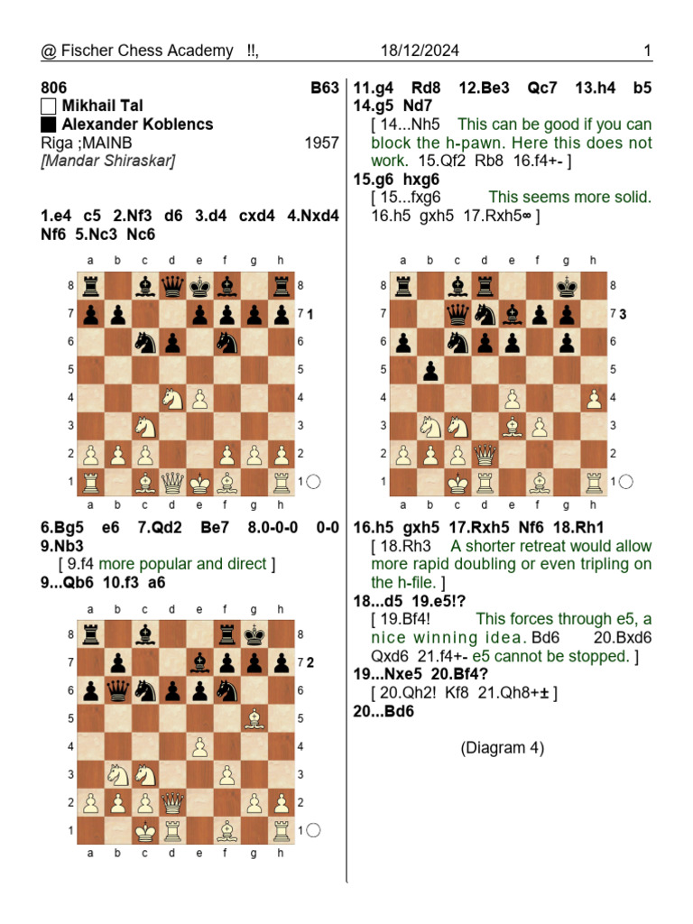 Mikhail Tal Vs Alexander Koblencs 1957 Riga - Book Study Chess With Tal ...