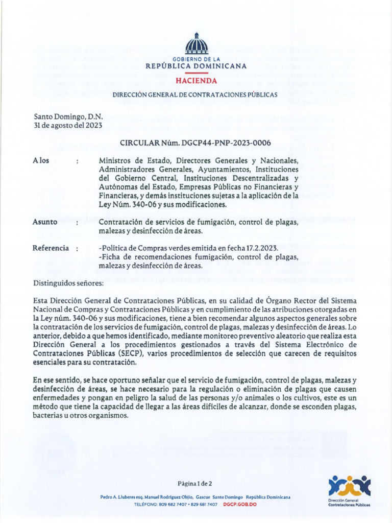 Circular DGCP44 PNP 2023 0006 Fumigacion | PDF