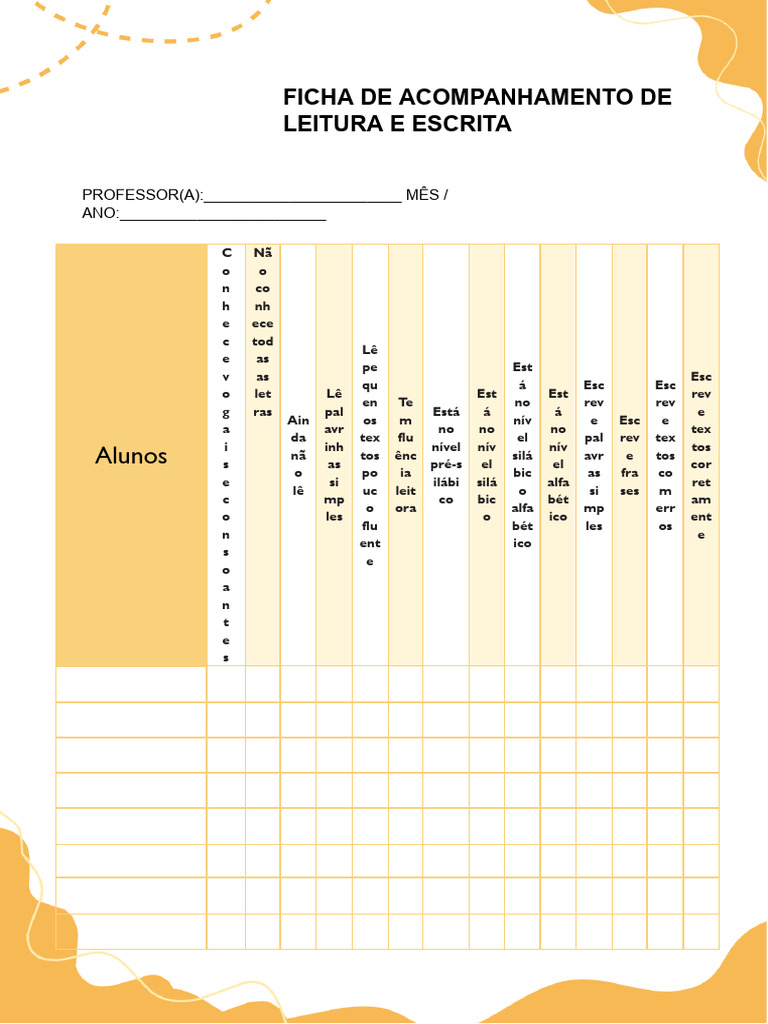 Ficha de Acompanhamento de Leitura e Escrita | PDF