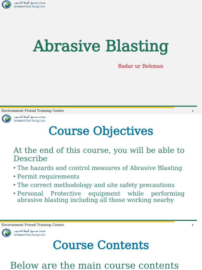 Abrasive Blasting Safety Training Guide | PDF | Abrasive | Personal ...