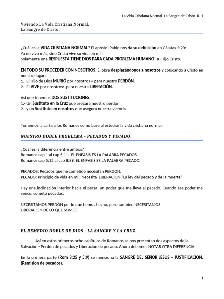 1 La Vida Cristiana Normal La Sangre de Cristo R 1 | PDF | Cristo ...