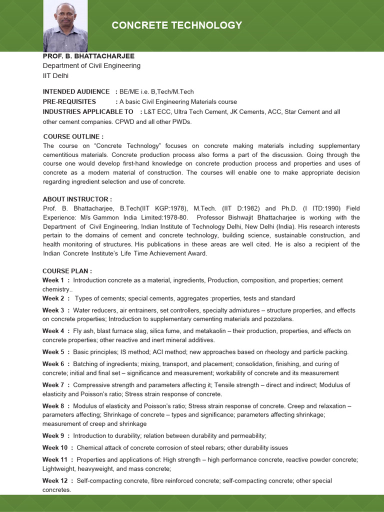 Concrete Technology Course Overview | PDF | Concrete | Cement