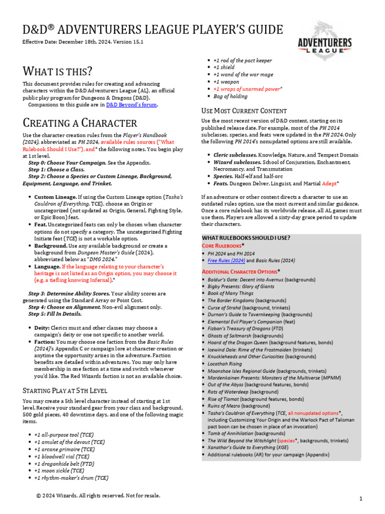 D&D Adventurers League Player's Guide 2024 | PDF | Dungeons & Dragons ...