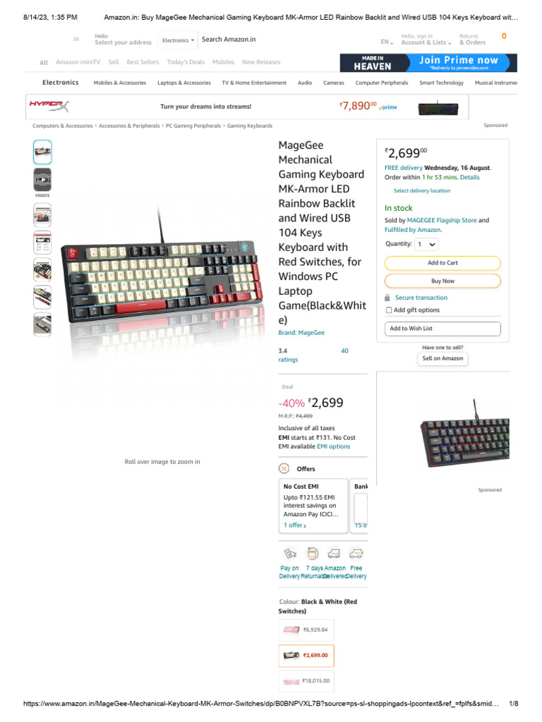 Amazon in buy magegee mechanical gaming keyboard mk armor led rainbow