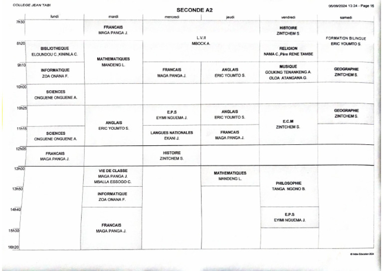 Emploi Du Temps 2A2 | PDF