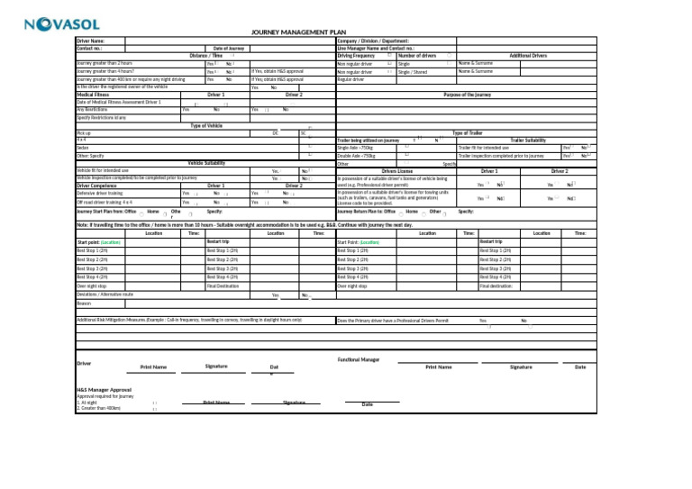 Journey Management Plan Template | PDF | Trailer (Vehicle) | Vehicles