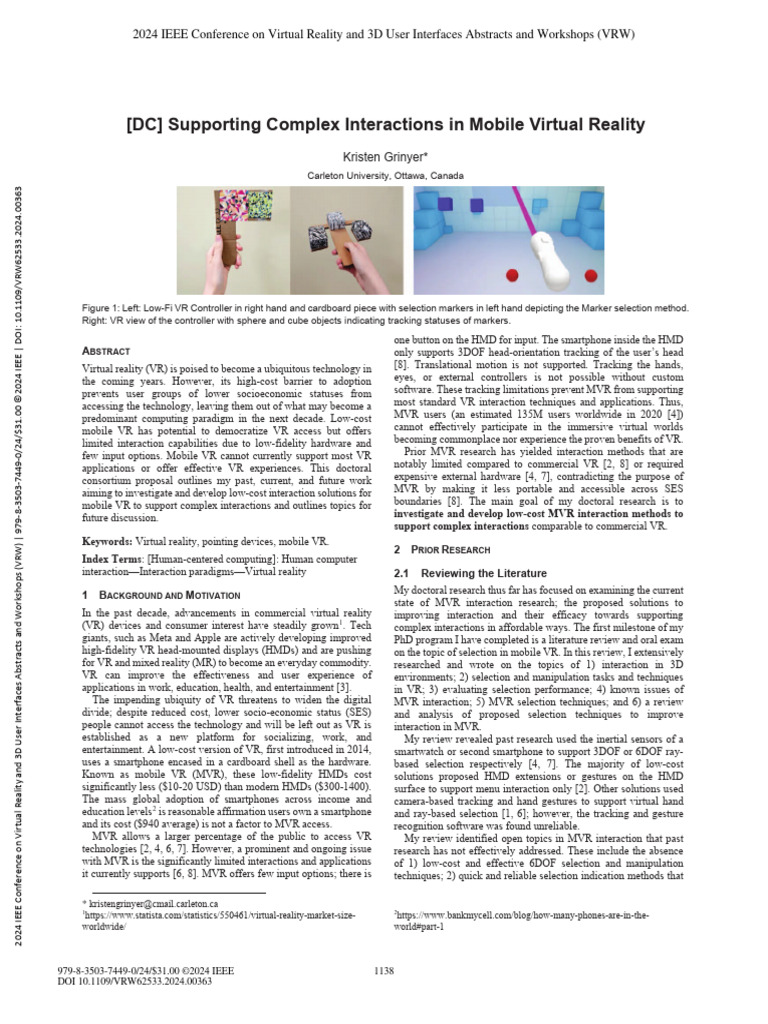 DC Supporting Complex Interactions in Mobile Virtual Reality | PDF ...