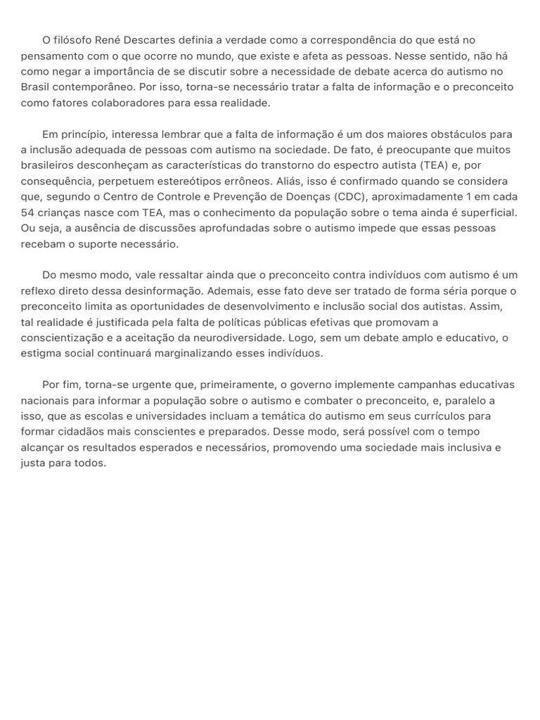Inclusão do Autismo no Brasil: Desafios e Necessidades | PDF