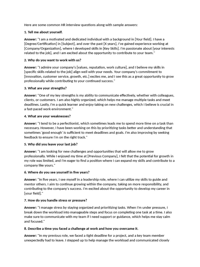 Common HR Interview Questions & Answers | PDF | Goal | Social Psychology