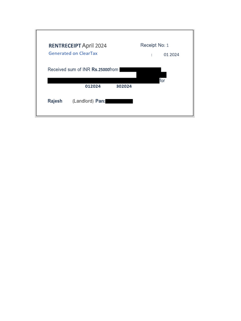 Rent Payment Receipt for April 2024 | PDF