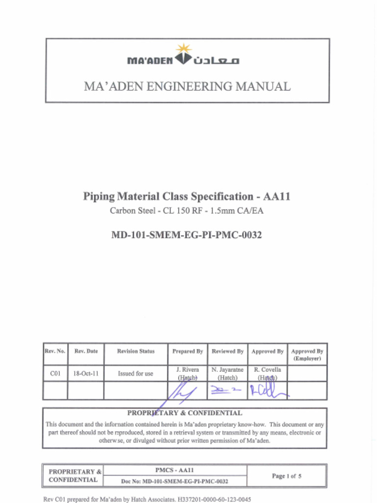 Piping Material Class Specification AA11 | PDF | Pipe (Fluid Conveyance ...
