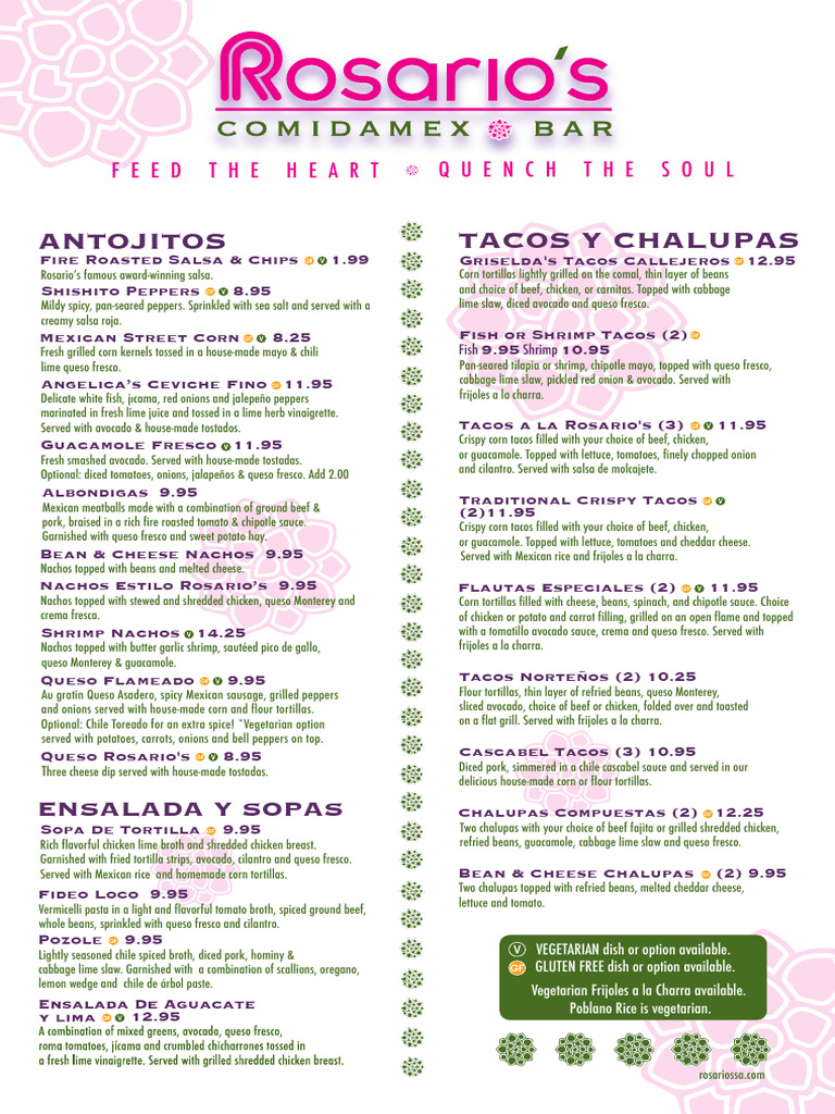 Rosario's San Antonio Menu Overview | PDF | Mexican Cuisine | Taco
