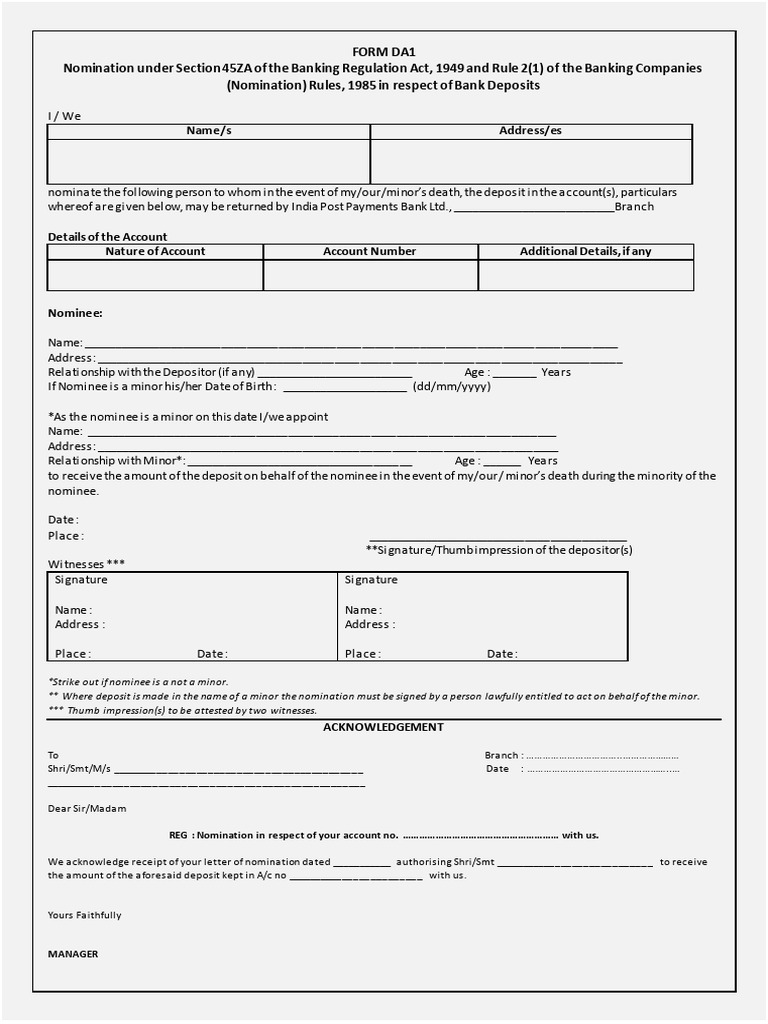 Bank Nomination Form DA1 Instructions | PDF | Financial Services | Banking