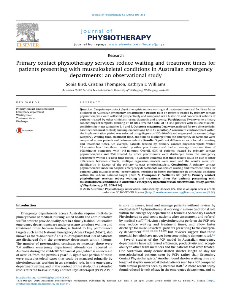 Primary Care Physiotherapy Service | PDF | Emergency Department ...