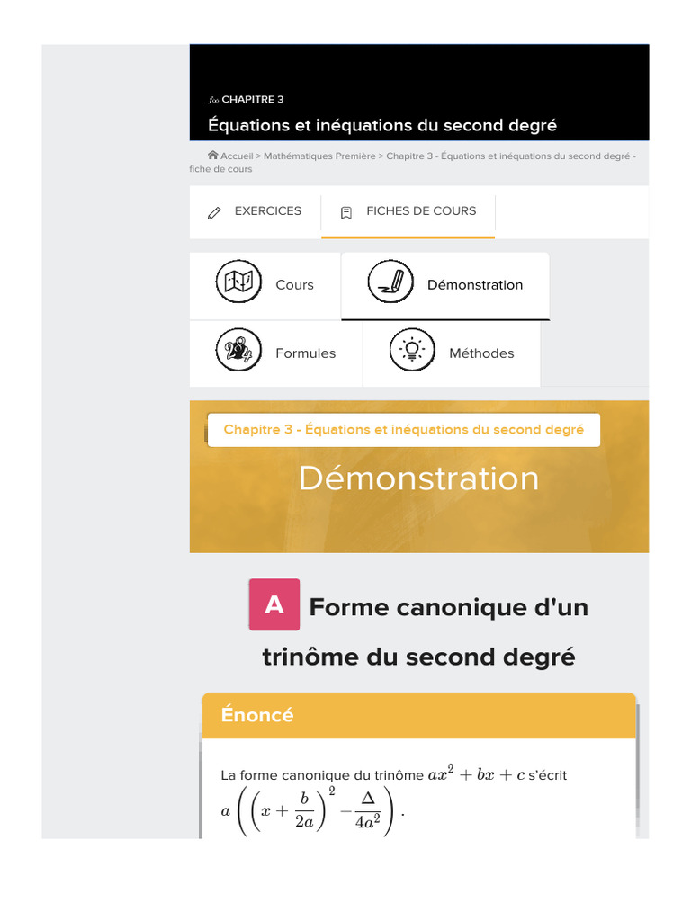 Forme canonique des équations du 2nd degré | PDF | Mathématiques | Algèbre