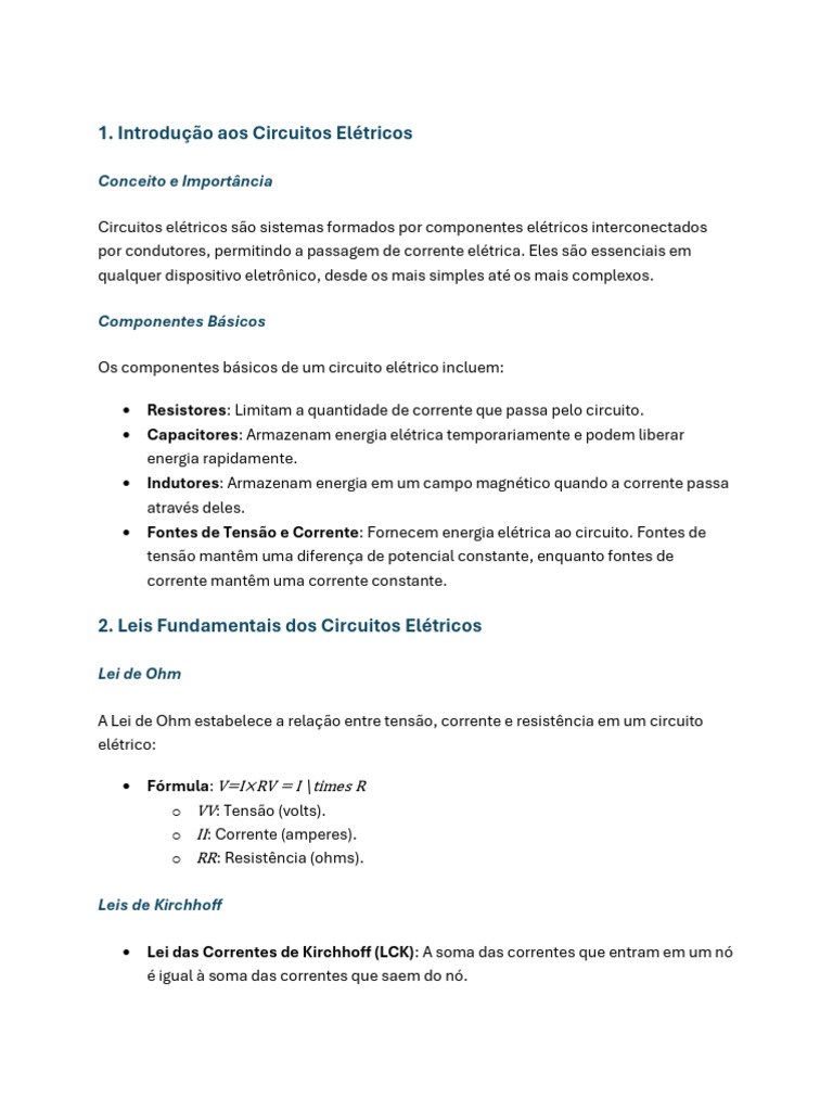 Resumo de Circuitos Elétricos | PDF | Rede elétrica | Eletricidade