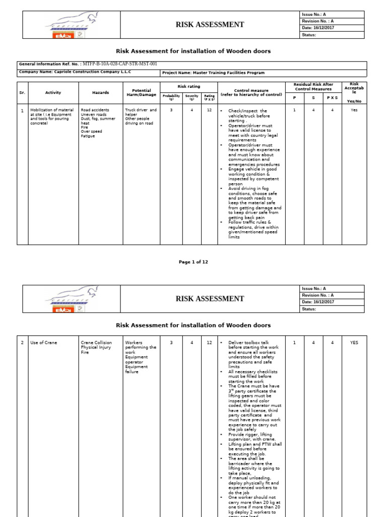 Manual Handling Risk Assessment | PDF | Occupational Safety And Health ...
