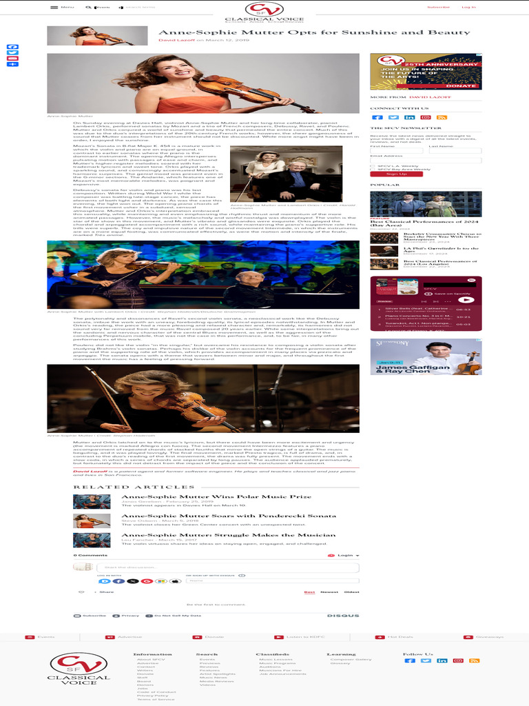 Anne-Sophie Mutter Opts For Sunshine and Beauty - San Francisco ...