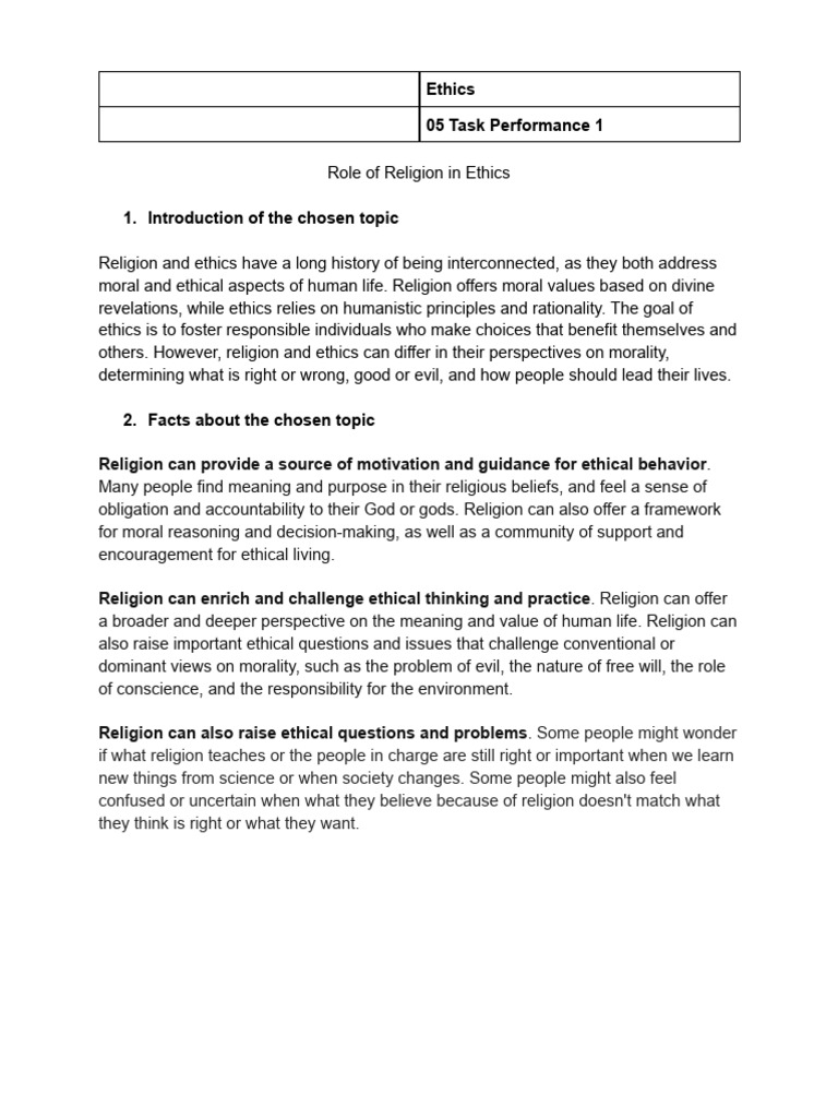 05 Task Performance 1 Ethics | PDF
