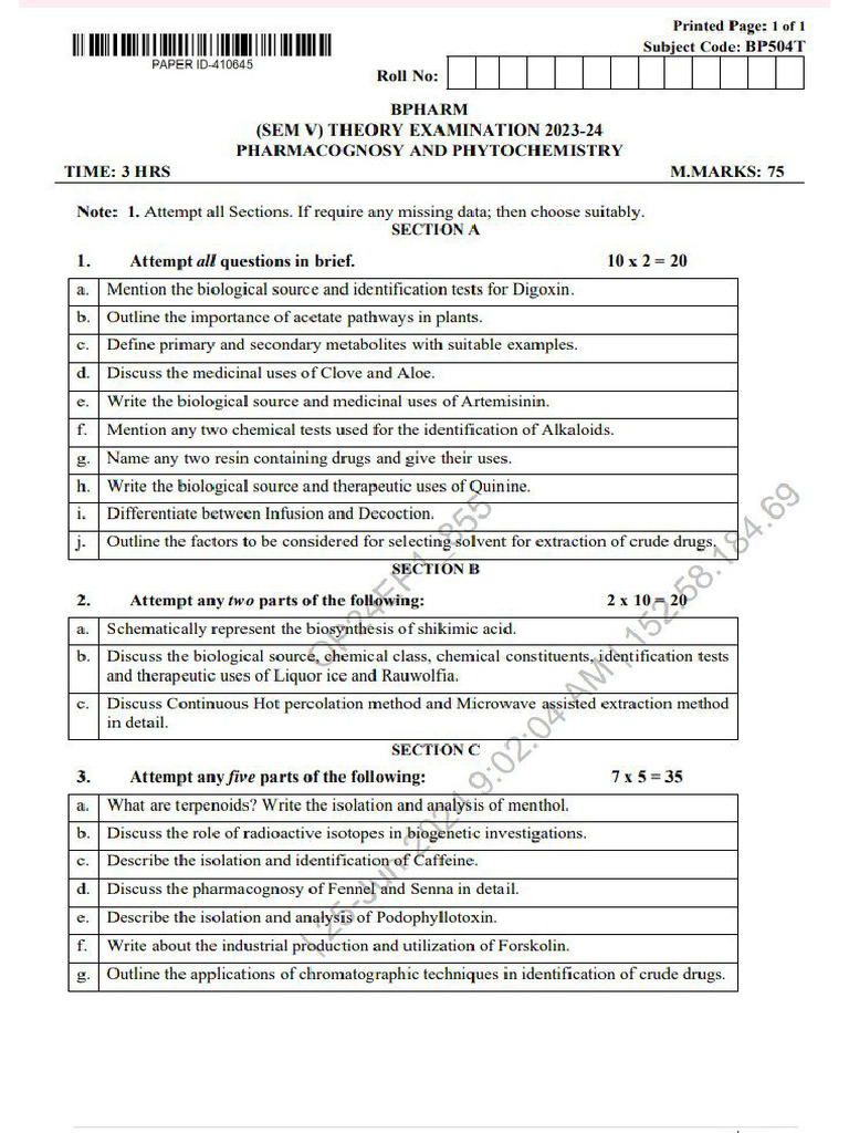 Pharmacognosy II PYQ | PDF