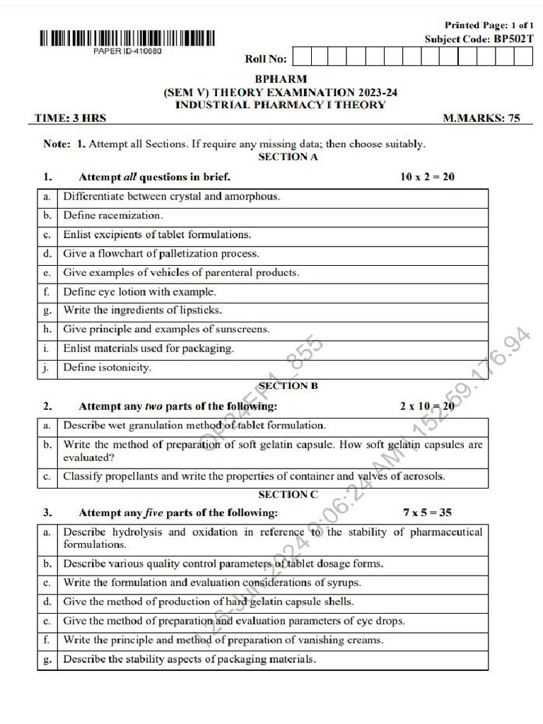 Industrial Pharmacy Pyq | PDF