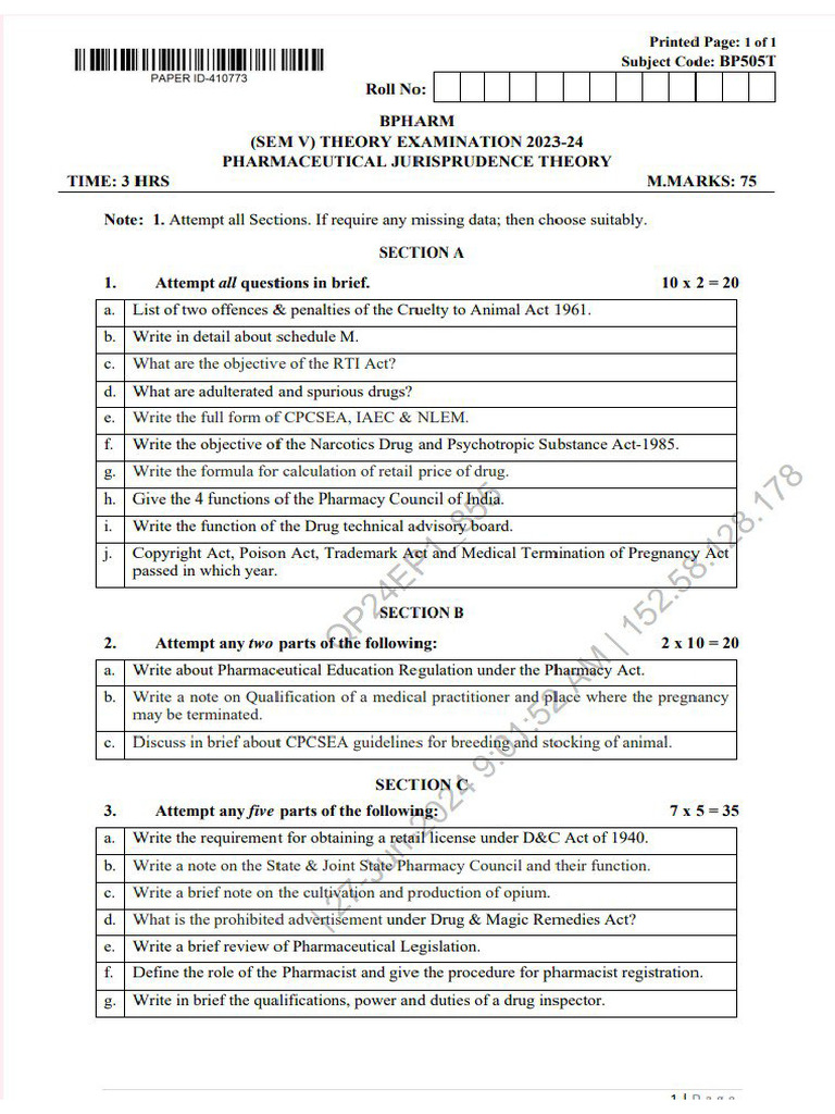 Pharmaceutical Jurisprudence Pyq | PDF