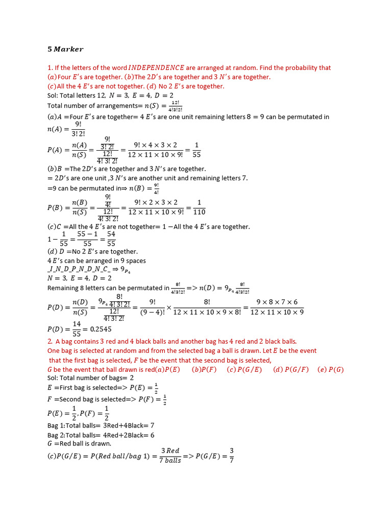 Basic Maths probability 5 markers | PDF | Probability | Probability Theory