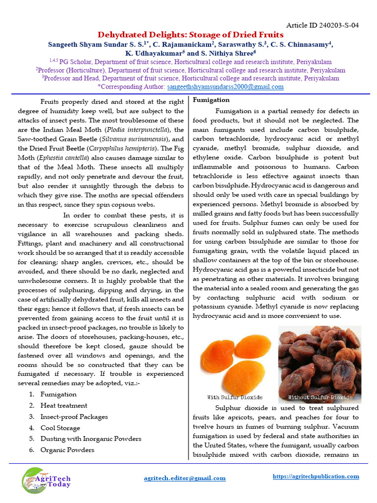 Storage Solutions for Dried Fruits | PDF | Dried Fruit | Chemical ...