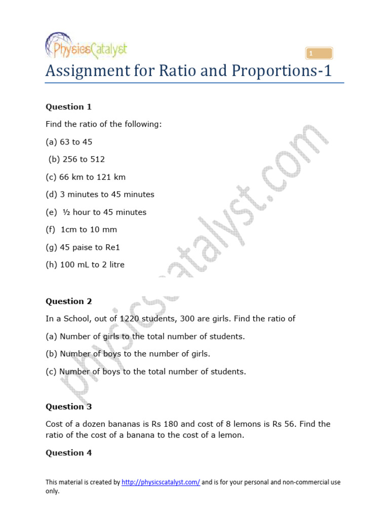 Assignment Class6 Ratio 1 | PDF