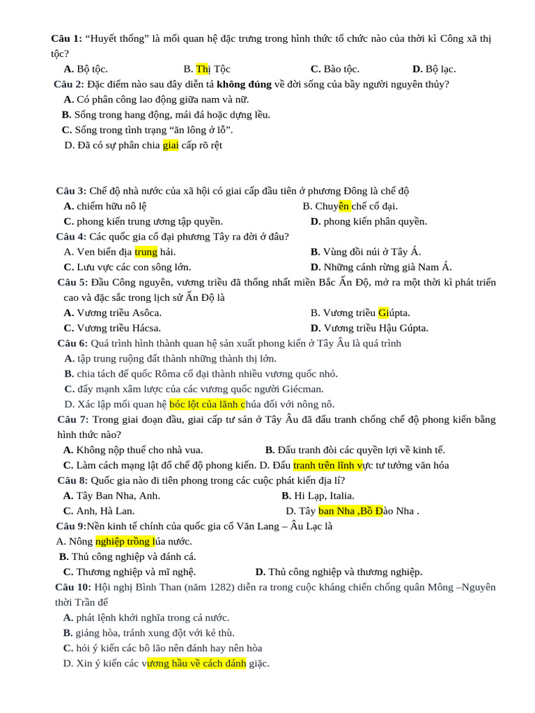 TRỌNG TÂM KT1 - sử liễu | PDF