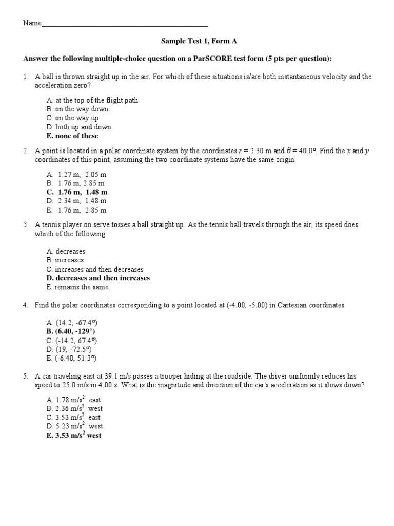 Sample Exam 1 A Key Spring 12 | PDF | Acceleration | Velocity