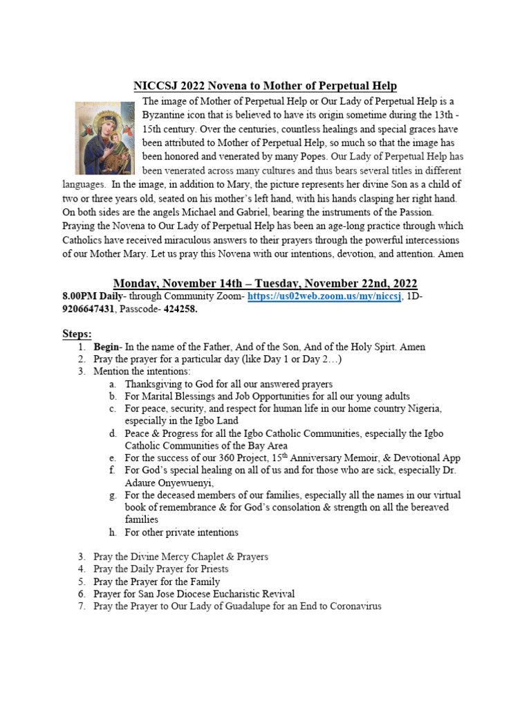 NICCSJ 2022 Novena To Mother of Perpetual Help | PDF | Eucharist | Prayer