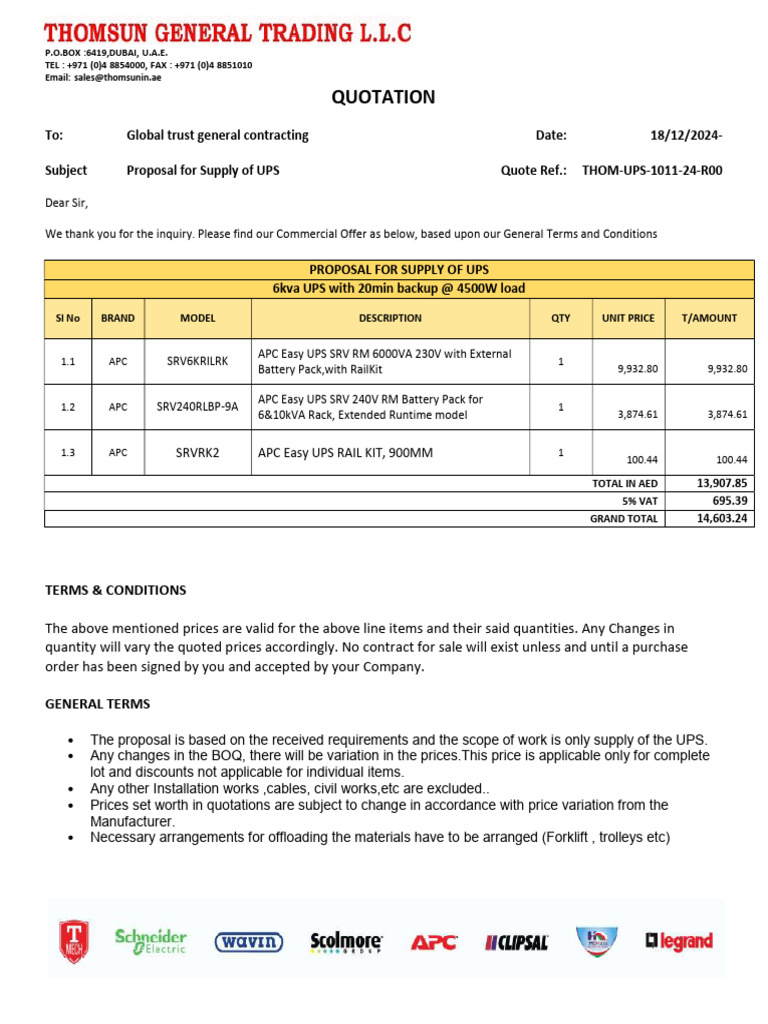 UPS Supply Proposal Quotation | PDF