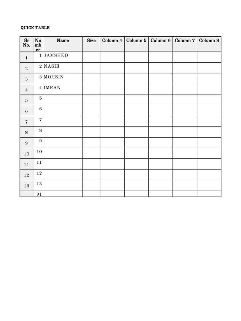 Quick Table | PDF