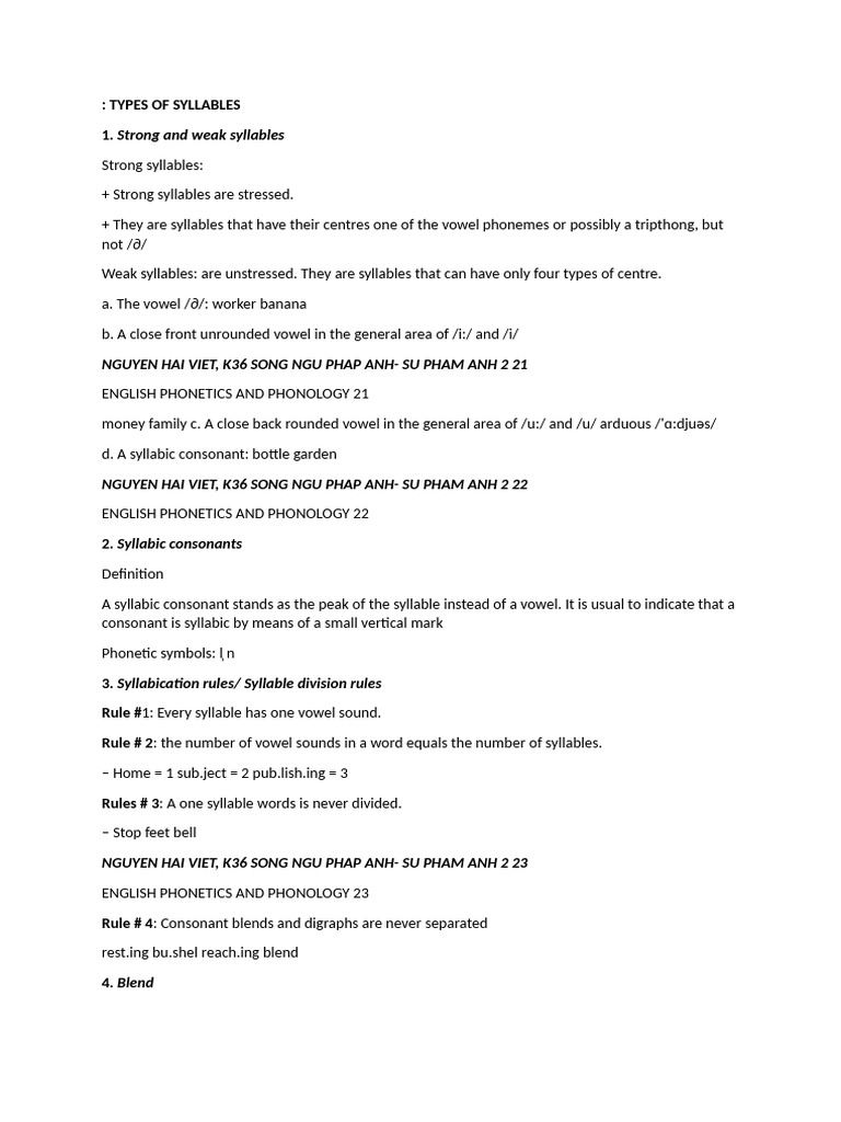 TYPES OF SYLLABLES | PDF | Syllable | Consonant
