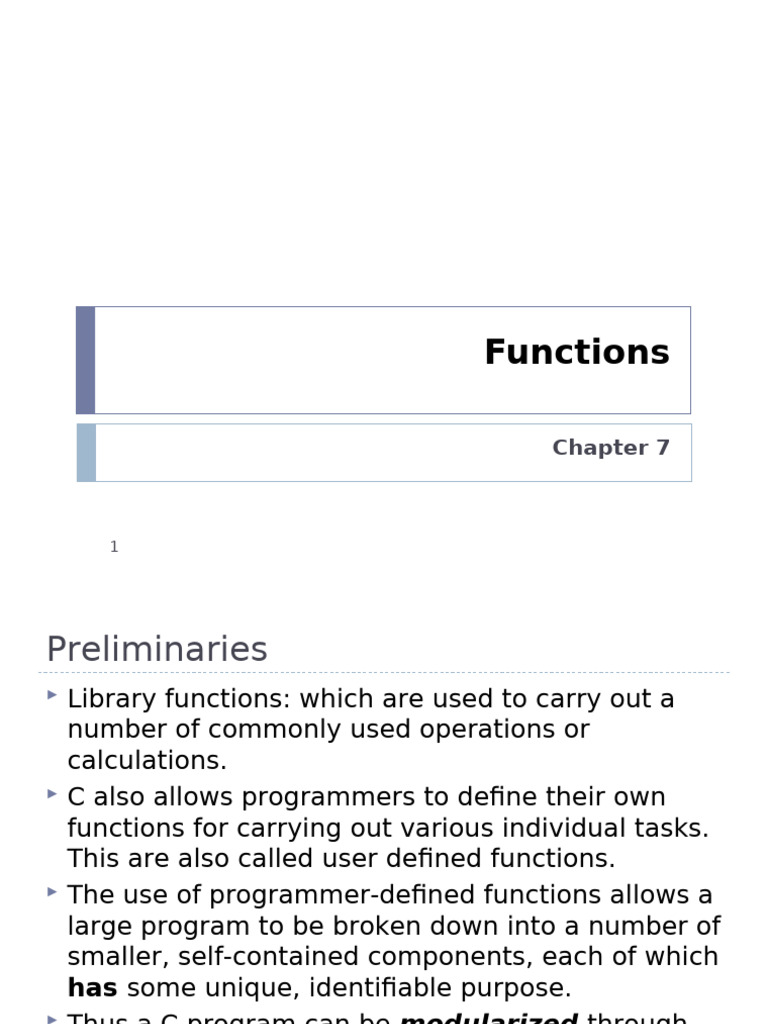 Chapter 7 Functions | PDF | Parameter (Computer Programming) | Function ...