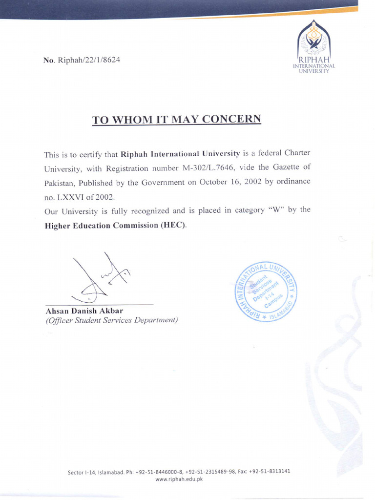 Federal Chartered Letter General With Signed | PDF