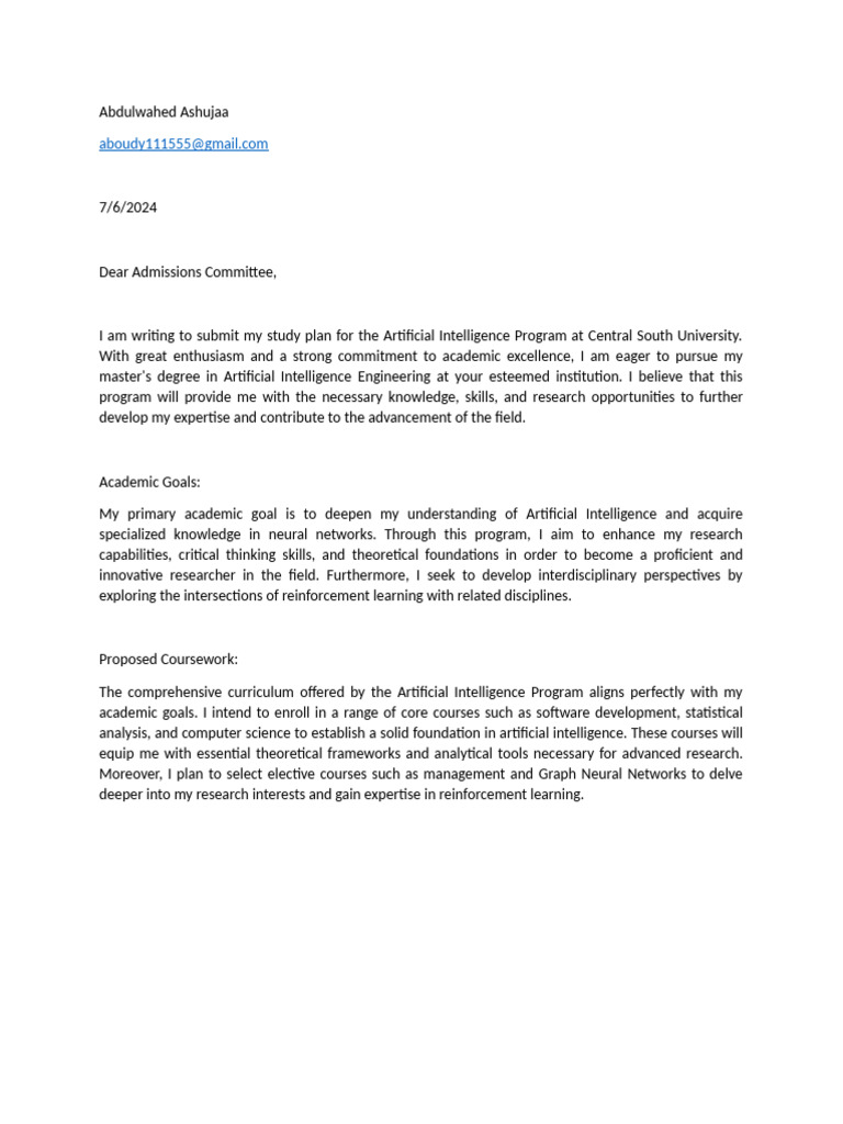 study plan | PDF | Artificial Intelligence | Intelligence (AI) & Semantics