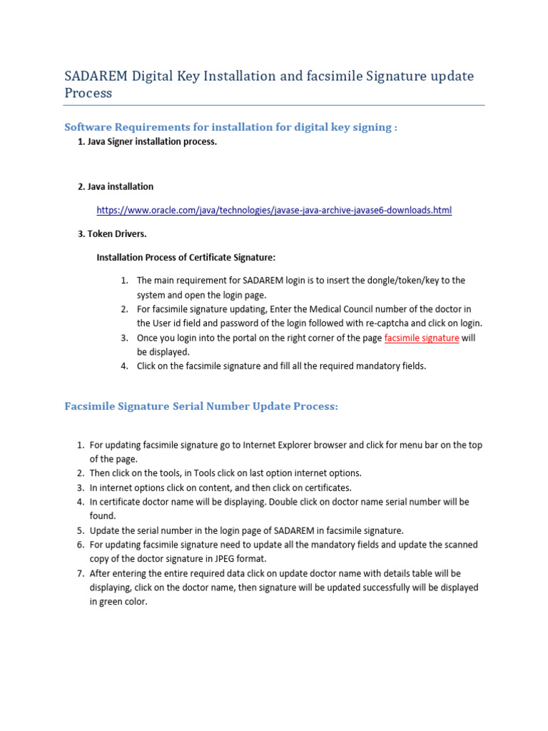 SADAREM Digital Key & Signature Update Guide | PDF