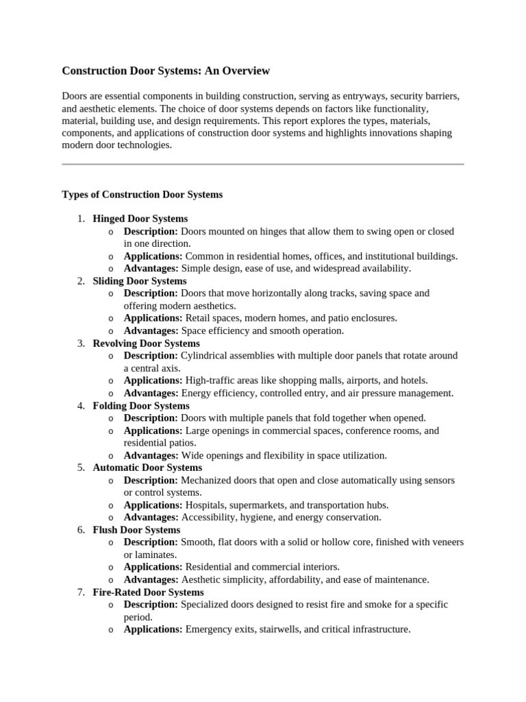 Overview of Construction Door Systems | PDF | Door | Building Insulation