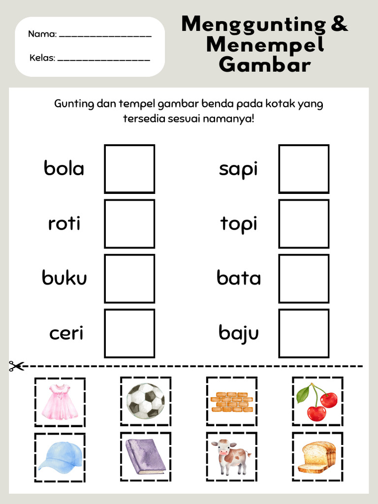 Lembar Kerja Menggunting Dan Menempel Gambar Watercolor Pink Putih PDF