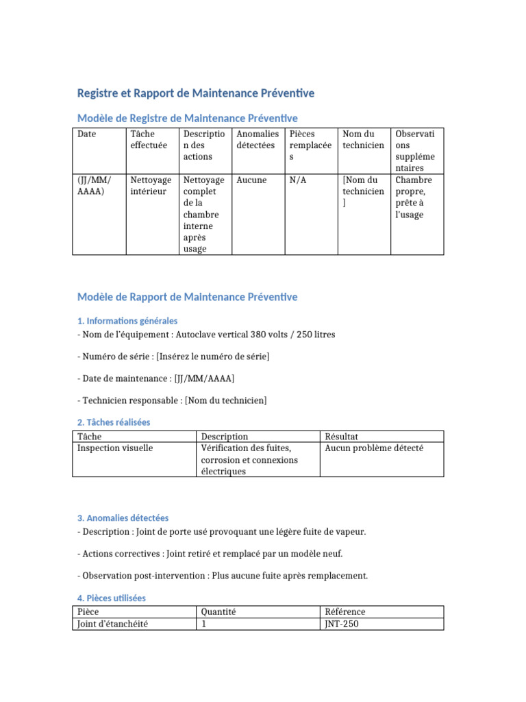 Rapport de Maintenance Préventive | PDF
