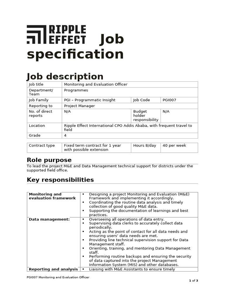 Monitoring and Evaluation Officer Role | PDF | Data | Evaluation
