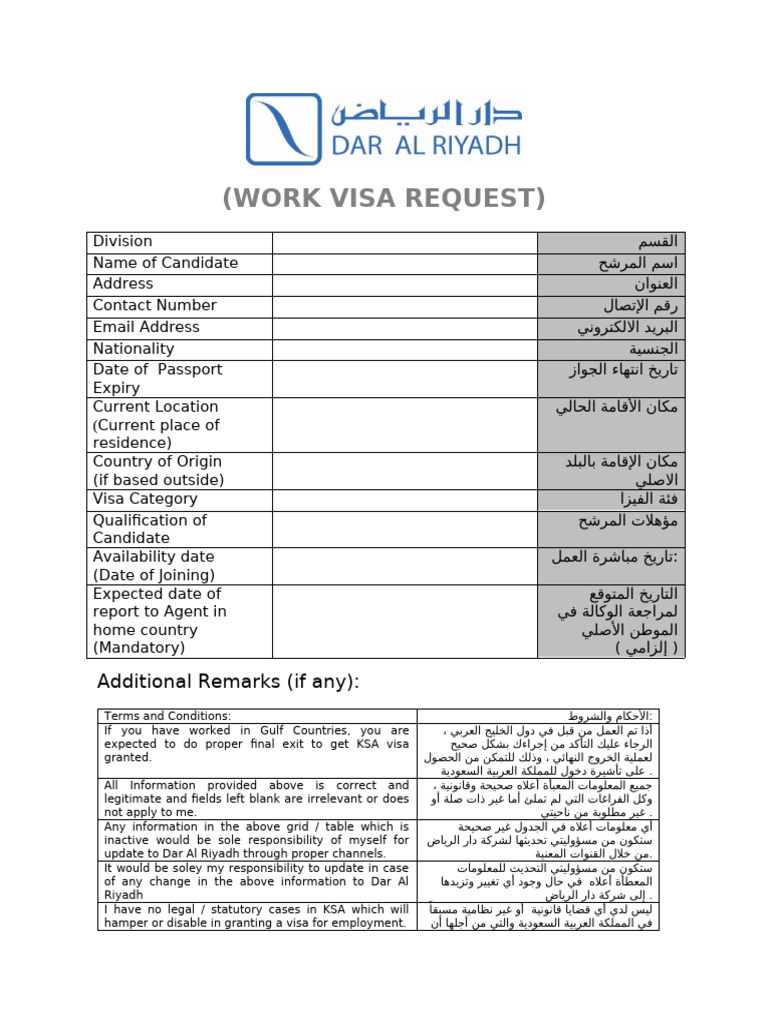 Work Visa Form | PDF