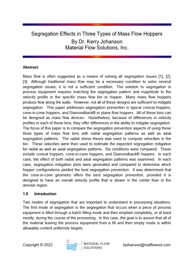 Segregation Effects in Three Types of Mass Flow Hoppers | PDF | Stress ...