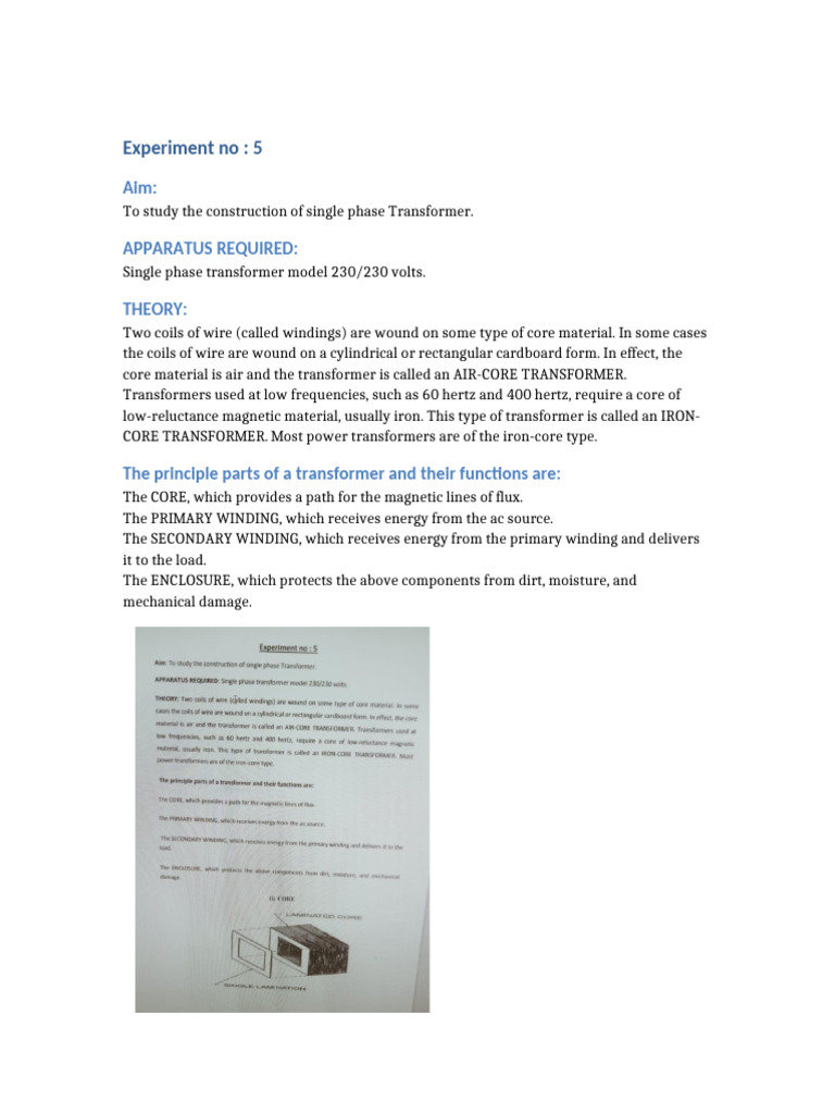 Experiment 5 Single Phase Transformer | PDF | Transformer | Magnetism