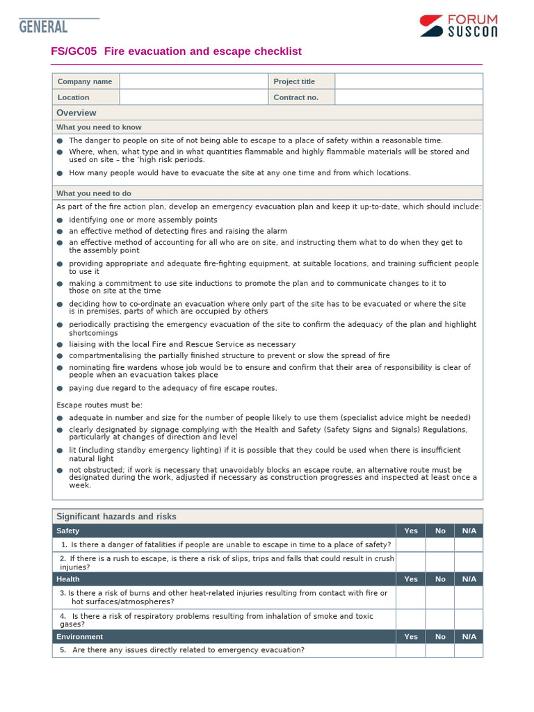 FS-GC05 Fire Escape Checklist | PDF | Fire Safety | Firefighting