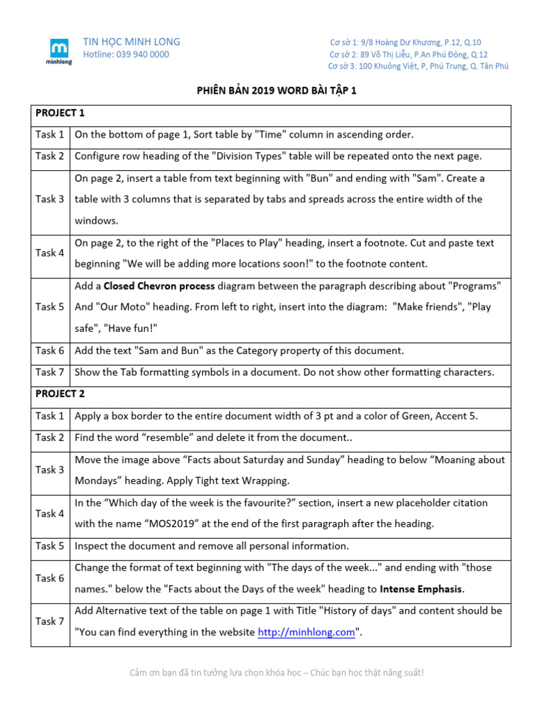 Microsoft Word 2019 Project Tasks Guide | PDF