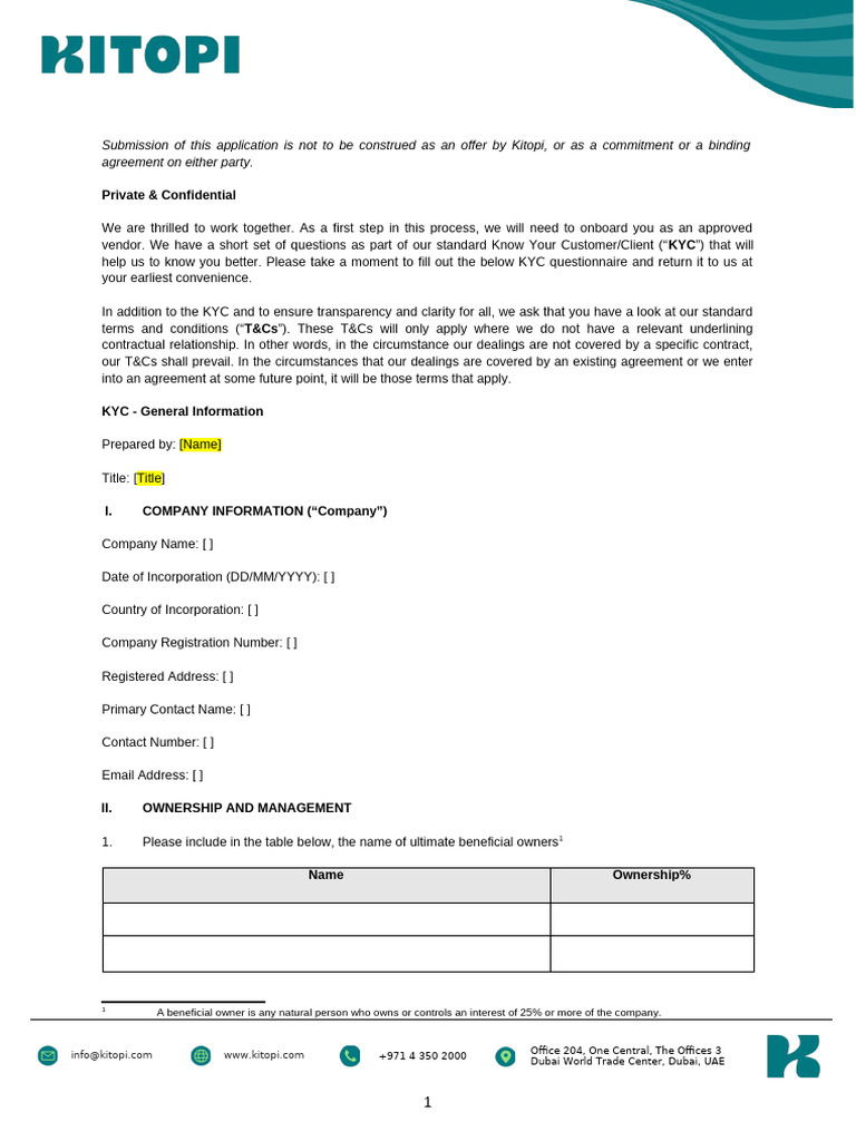 v3. (General Vendors - Companies - English) Kitopi KYC Form (June 2024 ...